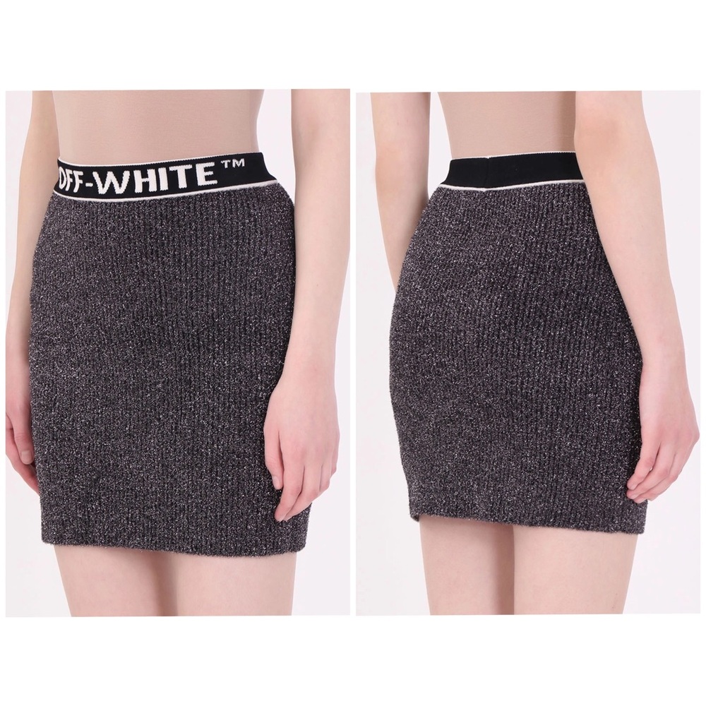 $723 NWT Off-White Black Purple Metallic Lurex Pencil Mini Stretchy Skirt 38/XS